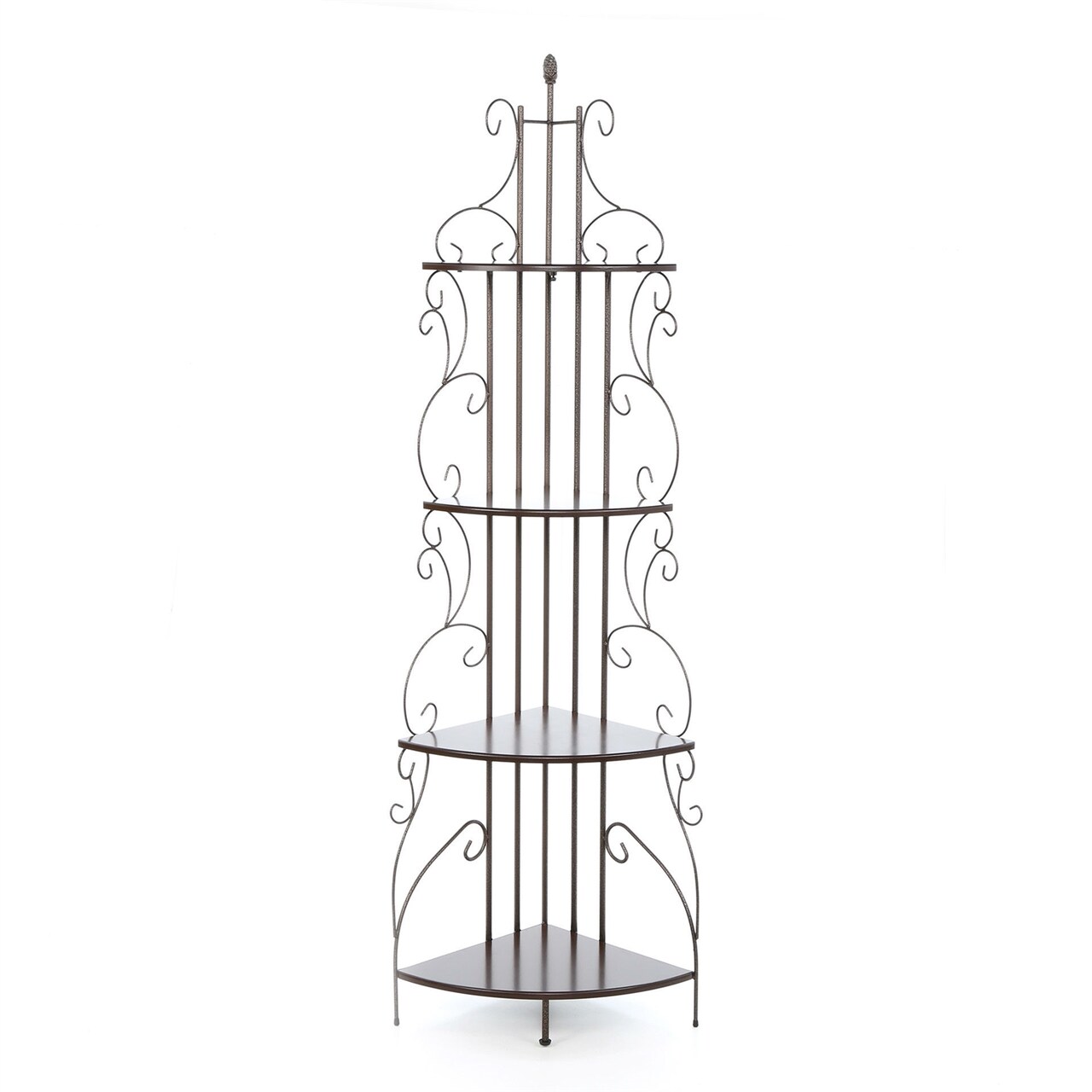 Brown Iron 4-Tier Corner Baker’s Rack with Shelves and Goldish Copper Finish